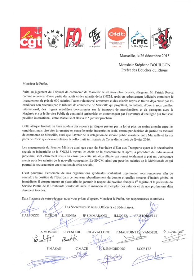 Desserte maritime : Les syndicats de la CMN et de la SNCM écrivent à l'Etat Desserte maritime : Les syndicats de la CMN et de la SNCM écrivent à l'Etat