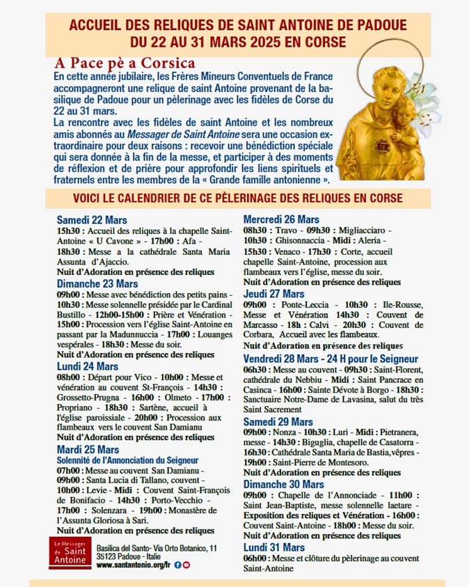 Une relique de saint Antoine de Padoue en pèlerinage à travers la Corse Une relique de saint Antoine de Padoue en pèlerinage à travers la Corse