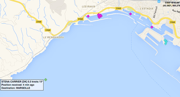 Le Stena Carrier était toujours au large de Marseille mardi vers 22h30 Le Stena Carrier était toujours au large de Marseille mardi vers 22h30