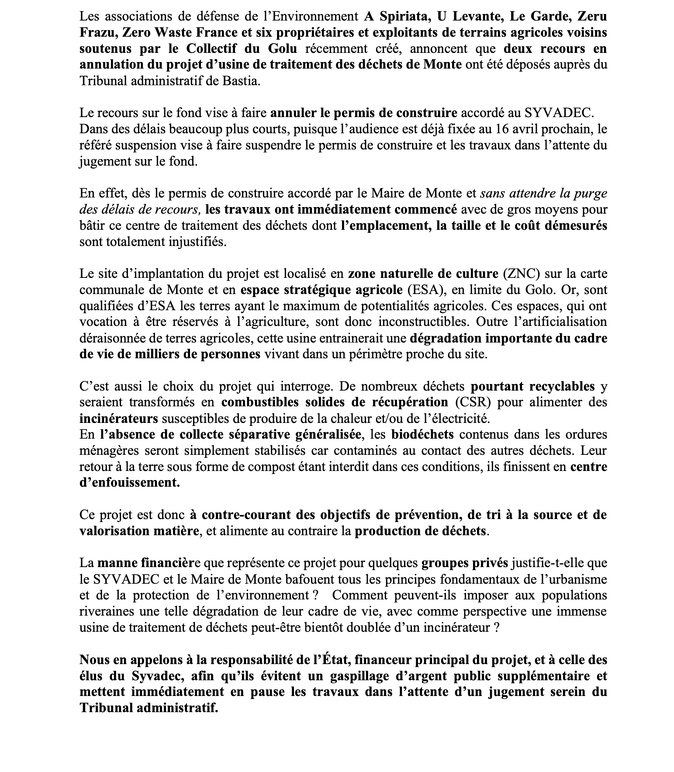 Monte : Deux nouveaux recours déposés contre le projet d’usine de traitement des déchets Monte : Deux nouveaux recours déposés contre le projet d’usine de traitement des déchets
