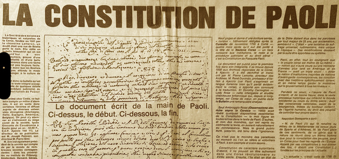 La Constitution de Paoli : le texte originel publié pour la première fois dans son intégralité en octobre… 1976 La Constitution de Paoli : le texte originel publié pour la première fois dans son intégralité en octobre… 1976