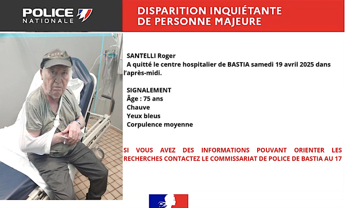 Disparition inquiétante à Bastia : un appel à témoins lancé pour retrouver Roger Santelli Disparition inquiétante à Bastia : un appel à témoins lancé pour retrouver Roger Santelli