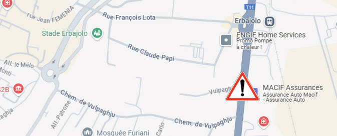 Furiani : la chaussée  s'affaisse sur la RT 11, circulation perturbée