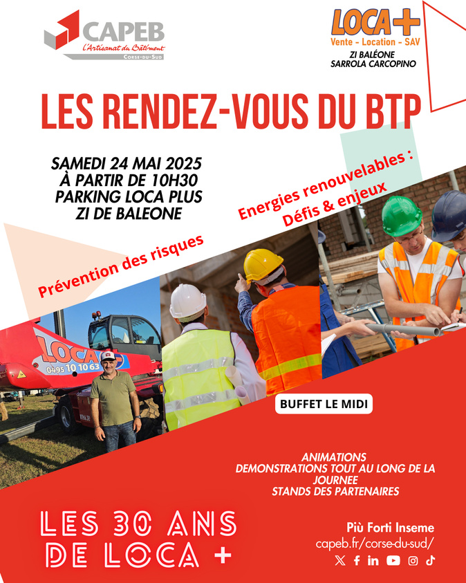 Prévention, rénovation, sécurité : Sarrola-Carcopino accueille les “Rendez-vous du BTP” le 24 mai Prévention, rénovation, sécurité : Sarrola-Carcopino accueille les “Rendez-vous du BTP” le 24 mai