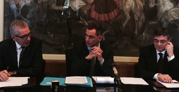 Conférence de presse commune de Gilles Simeoni, président de l'Exécutif de Corse, Francesco Pigliaru, président de la Région autonome de la Sardaigne, et Gianfranco Ganau, président de l’Assemblée sarde.