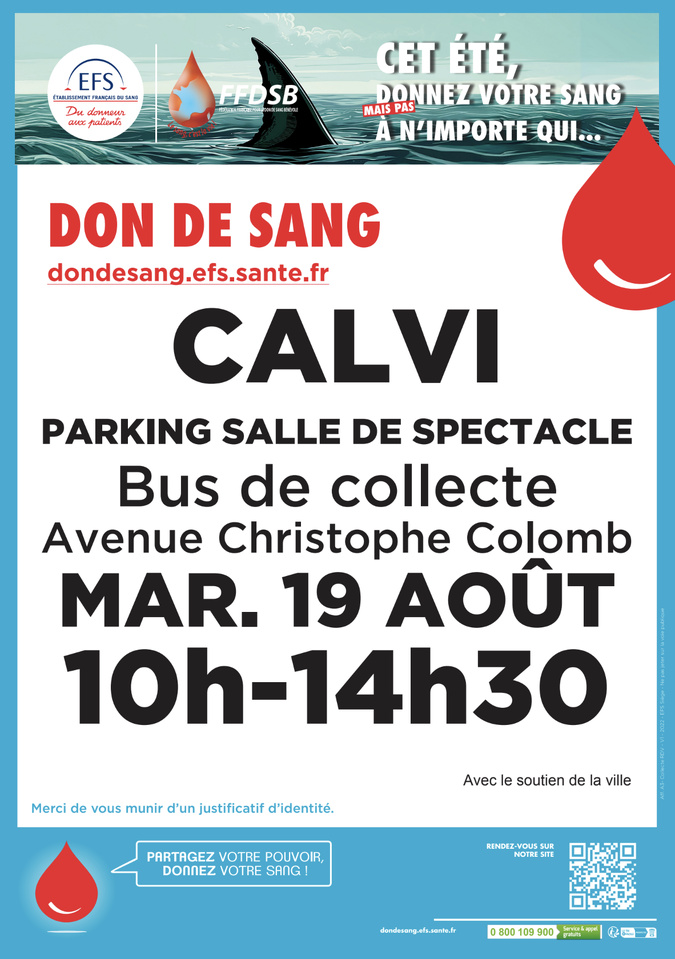 Calvi : appel aux dons de sang le 19 août Calvi : appel aux dons de sang le 19 août