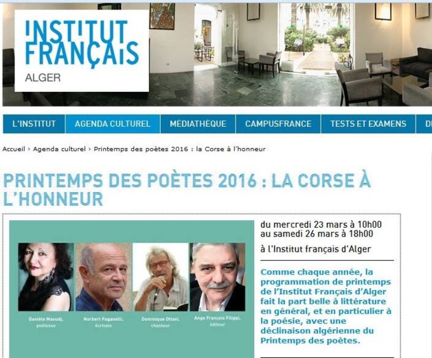 Printemps des Poètes : La Corse à l'honneur en Algérie Printemps des Poètes : La Corse à l'honneur en Algérie