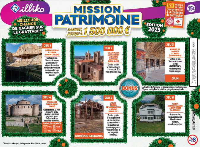 C'était ticket à gratter Mission Patrimoine intégrant le visuel du site de Saint-Florent C'était ticket à gratter Mission Patrimoine intégrant le visuel du site de Saint-Florent