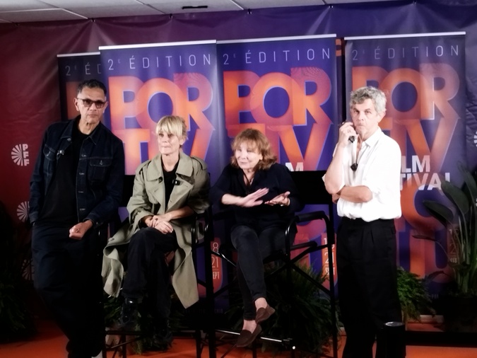 Thierry De Peretti, en compagnie de Roschdy Zem, Marina Foïs et Diane Kurys, avant la projection du film "Moi qui t'aimais" au Portivechju Film Festival.