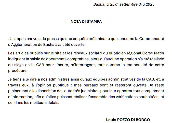 Enquête préliminaire de la JIRS de Marseille sur l'attribution de marchés publics par la communauté d'agglomération de Bastia