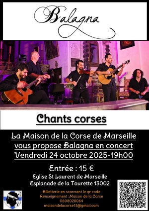 Maison de la Corse : Le groupe Balagna en concert ce vendredi 24 octobre