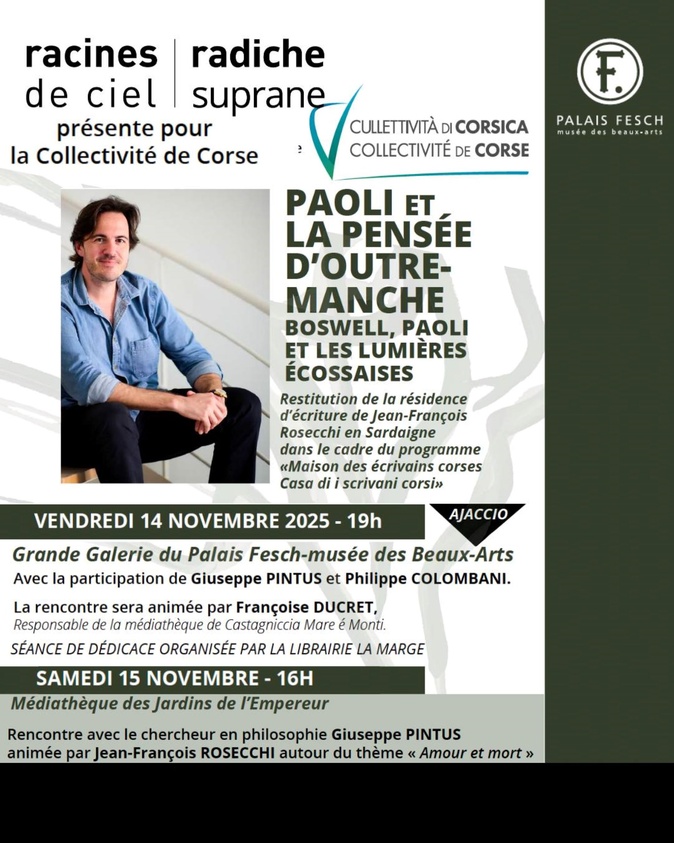 Ajaccio: L'écrivain et philosophe Jean-François Rosecchi présente son travail d'écriture sur Hume et Paoli Ajaccio: L'écrivain et philosophe Jean-François Rosecchi présente son travail d'écriture sur Hume et Paoli