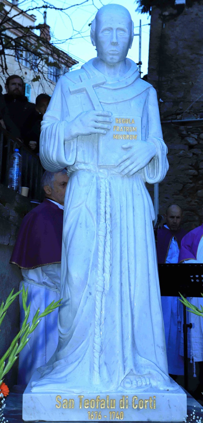 Corte - La statue de San Teofalu inaugurée par le Cardinal Bustillo
