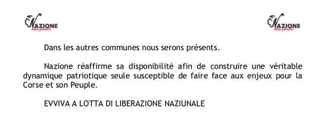 Nazione ne présentera pas de candidats aux municipales à Ajaccio et Bastia