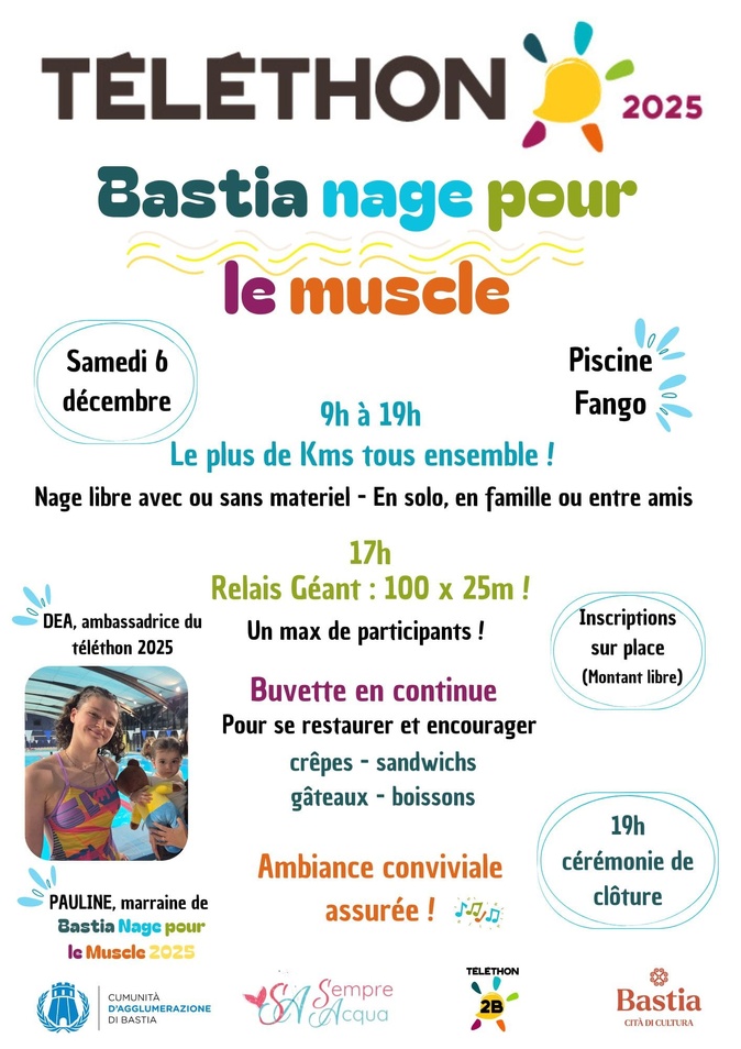 À la piscine du Fango, l'évènement « Bastia nage pour le muscle » se mobilise pour le Téléthon À la piscine du Fango, l'évènement « Bastia nage pour le muscle » se mobilise pour le Téléthon