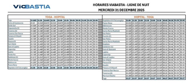 Les horaires de la ligne N à Bastia (Crédit : CAB) Les horaires de la ligne N à Bastia (Crédit : CAB)