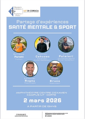 Partage d'expériences, Santé mentale & Sport ce lundi 2 mars à  l’Université de Corte.