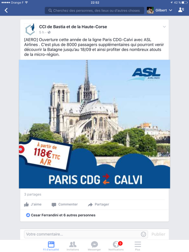 Les variations de prix d'ASL Airlines entre Roissy et Calvi