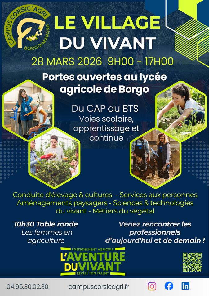 Samedi 28 mars le lycée agricole de Borgo ouvre ses portes pour faire découvrir ses nombreuses formations  à travers son « Village du vivant »