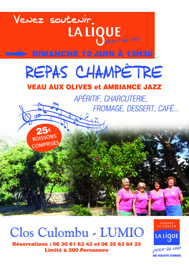 Repas champêtre au profit de la Ligue contre le cancer le 12 juin à Lumio Repas champêtre au profit de la Ligue contre le cancer le 12 juin à Lumio