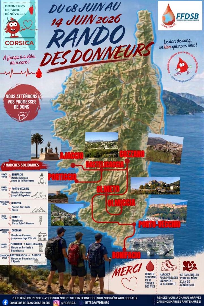 La « Rando des donneurs » va traverser la Corse-du-Sud pour remercier les donneurs de sang