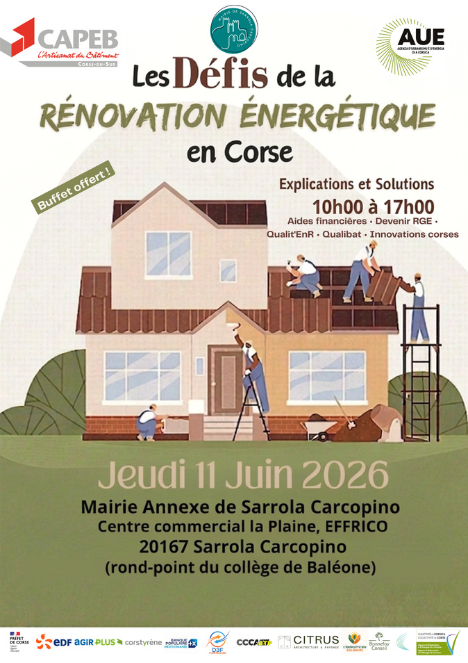 Rénovation énergétique : la CAPEB 2A organise une journée d'information ouverte à tous à Sarrola-Carcopino