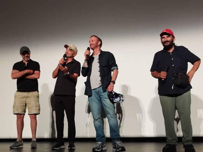 Frédéric Poggi, Pido, Michel Ferracci et Jean-François Perrone, mercredi soir lors de l'avant-première de "Permis de détruire" à Porto-Vecchio.