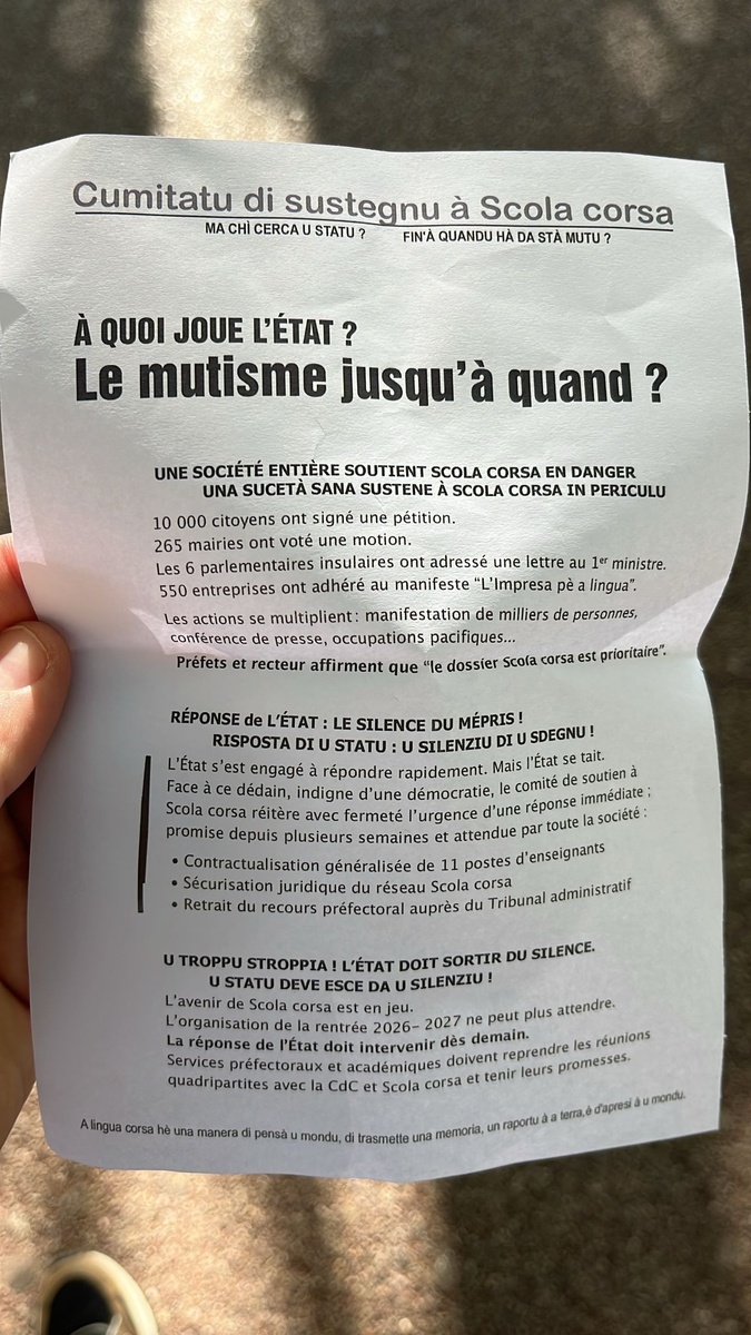 Scola Corsa : la mobilisation se poursuit à Bastia avec un tractage
