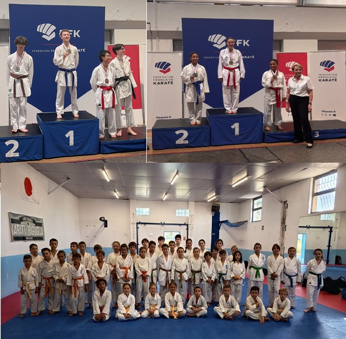 Jean-Charles Angeli (or), Maeva (argent) et Melissa (bronze) Chaubert et les jeunes pousses du club à Pepito Ferretti.