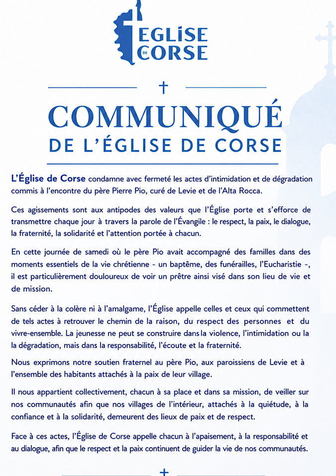 Levie - Après l'agression du presbytère, un vaste élan de solidarité autour du père Pierre Pio Levie - Après l'agression du presbytère, un vaste élan de solidarité autour du père Pierre Pio