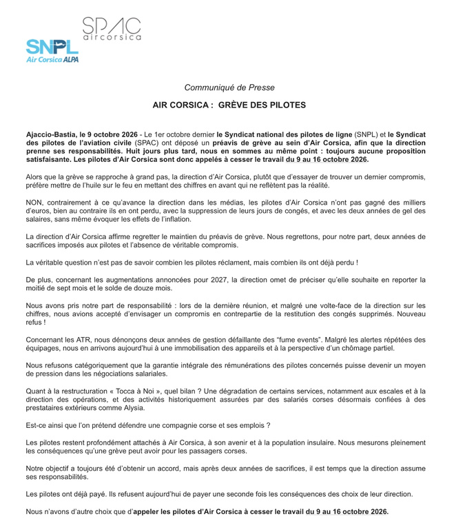 Grève des pilotes d’Air Corsica : les syndicats appellent à cesser le travail, la compagnie mobilise des affrètements Grève des pilotes d’Air Corsica : les syndicats appellent à cesser le travail, la compagnie mobilise des affrètements