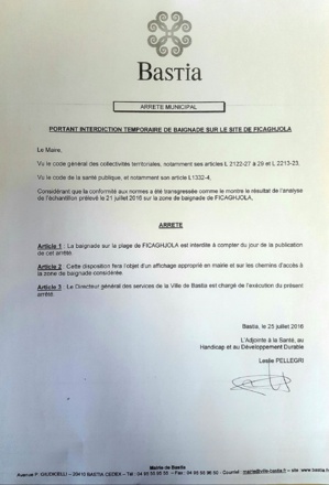 Bastia : Interdiction baignade à la plage de Ficaghjola Bastia : Interdiction baignade à la plage de Ficaghjola