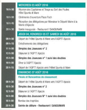 Programme du tournoi Programme du tournoi