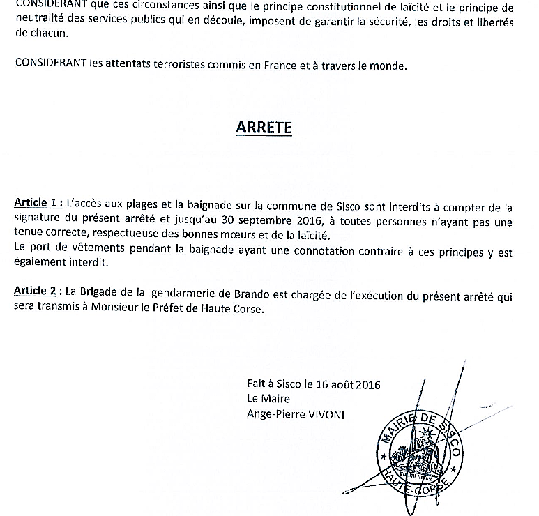 Sisco : Le maire a déposé son arrêté à la préfecture de Haute-Corse