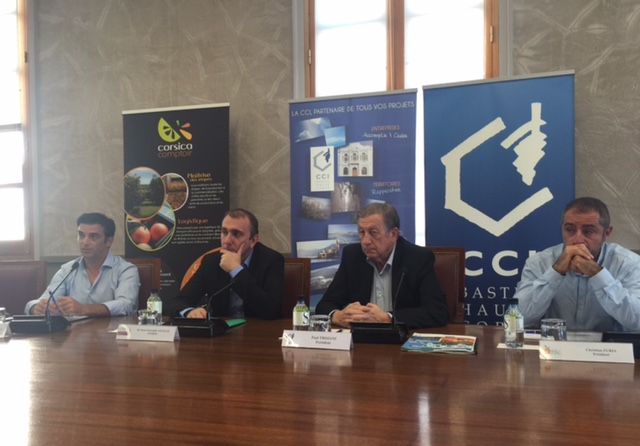 Jean Christophe Angelini (ADEC) entouré de françois Xavier Ceccoli (Corsica Comptoir), Paul Trojani (CCI2B) et Christian Zuria (OPAC)