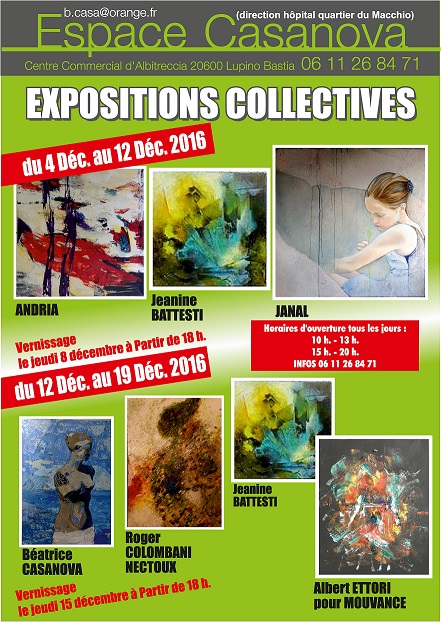 Expositions collectives à l’Espace Casanova de Lupino du 4 Décembre au 19 Décembre 2016