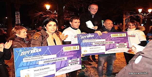 Laurent Marcangeli et Stéphane Vannucci ont remis 3 chèques de 3 000 euros chacun aux associations Inseme, Gira Sogni et Sogni Zitellini.