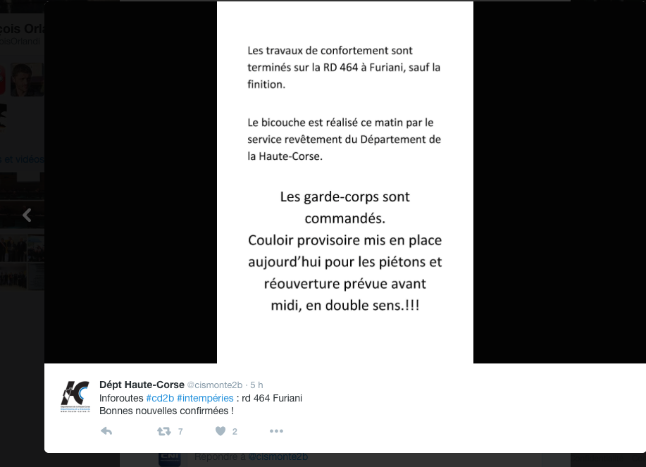 Départementale 464 de Furiani : Ouverte !