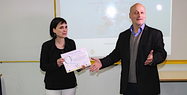 Le label de qualité européen "e Twinning" à Daria Stebe, professeur d'Espagnol au Collège de Calvi