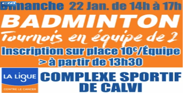 Complexe sportif Calvi-Balagne: Un tournoi de badminton au profit de la Ligue contre le cancer