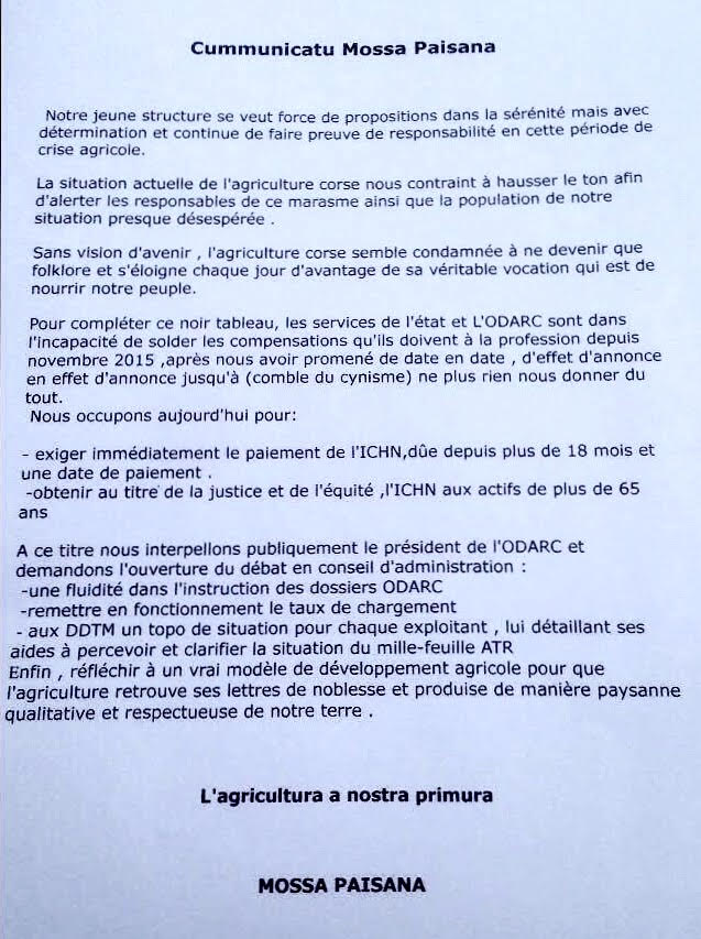 Mossa Paisana ; Occupation symbolique des locaux de l'Odarc à Ajaccio