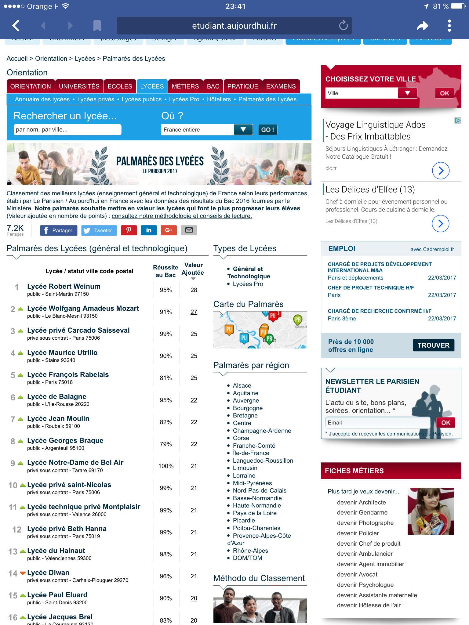 Avec 95% de réussite au baccalauréat le  Lycée de Balagne parmi les meilleurs de France