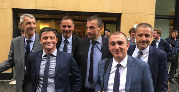 Les trois députés nationalistes, Jean-Félix Acquaviva, Michel Castellani et Paul-André Colombani, en compagnie de Gilles Simeoni, président de l’Exécutif territorial, Jean-Guy Talamoni, président de l’Assemblée de Corse, et Jean-Christophe Angelini, conseiller exécutif et président de l’ADEC.