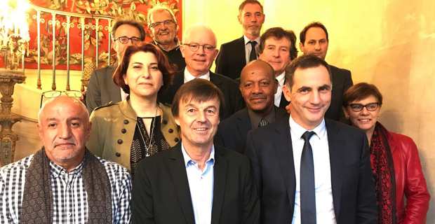 Le président du Parc naturel marin du Cap Corse et des Agriates, Gilles Simeoni, et les présidents des parcs marins français, reçus par le ministre de la Transition écologique et solidaire, Nicolas Hulot.