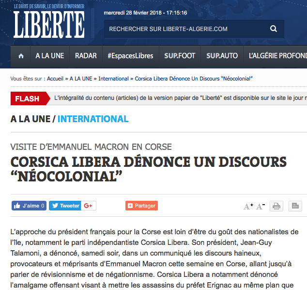 Le "problème corse" vu… d'Algérie !