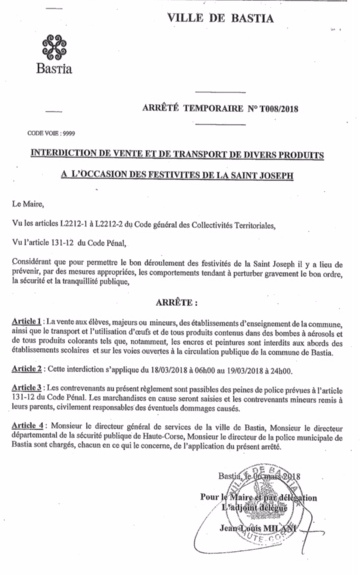 Saint Joseph à Bastia  : Ni bombes aérosol, ni œufs !