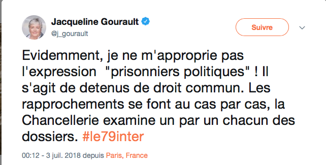 Prisonniers politiques : Le "dérapage" de Jacqueline Gourault