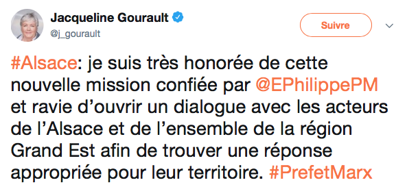 Jacqueline Gourault devient la Madame Alsace du Gouvernement