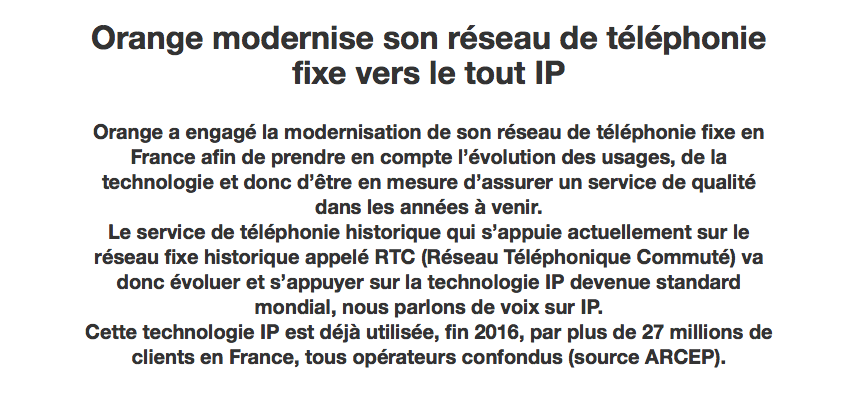 Communiqué d'orange sur son site