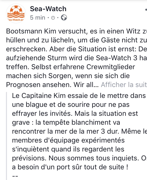 La LDH Corsica demande à la France de secourir l'équipage et les réfugiés du Sea Watch 3